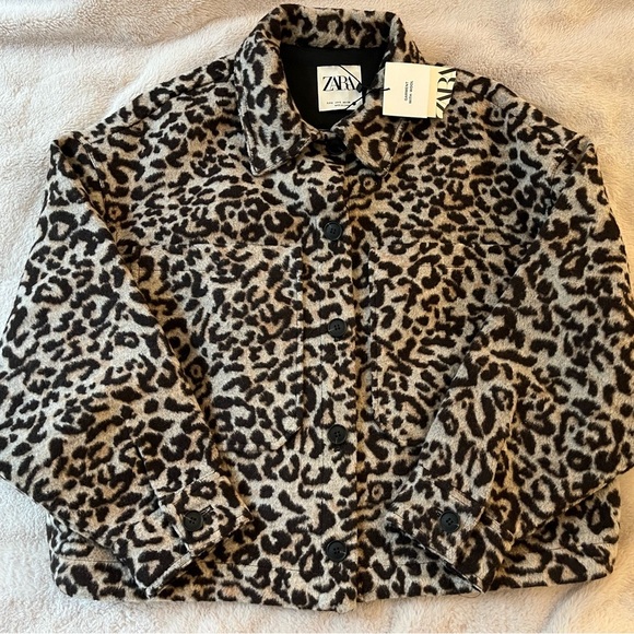 NWT Zara Leopard Print Wool Blend Cropped Jacket Size S - Picture 6 of 12